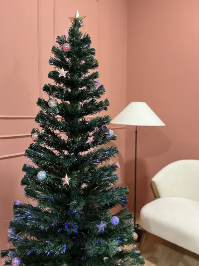 Árbol de fibra óptica de 180 cm con estrellas y bolas