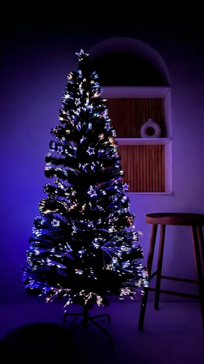 Árbol de fibra óptica de 210 cm iluminado de noche
